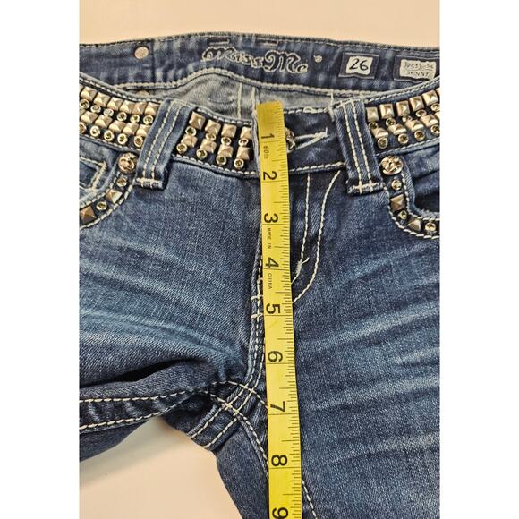 Miss Me Rhinestone Studded Jean's Jp513054 Skinny bling 26 / 29 y2k thick stitch - Picture 9 of 9